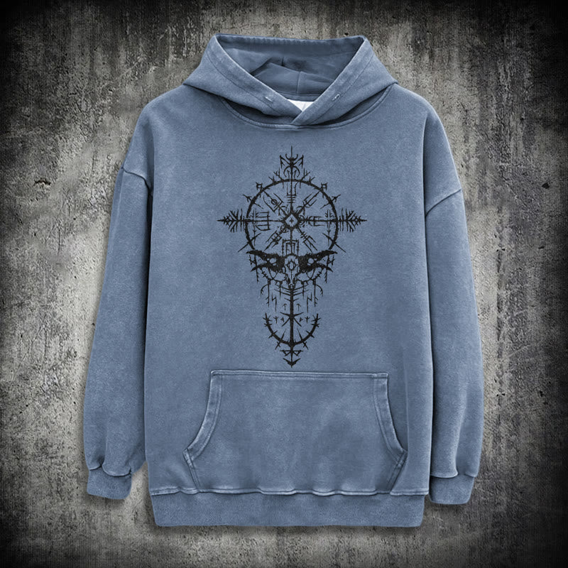 WorldNorse Tribal Bird & Viking Design Washed Hoodie - Blue - 3XL - image 20