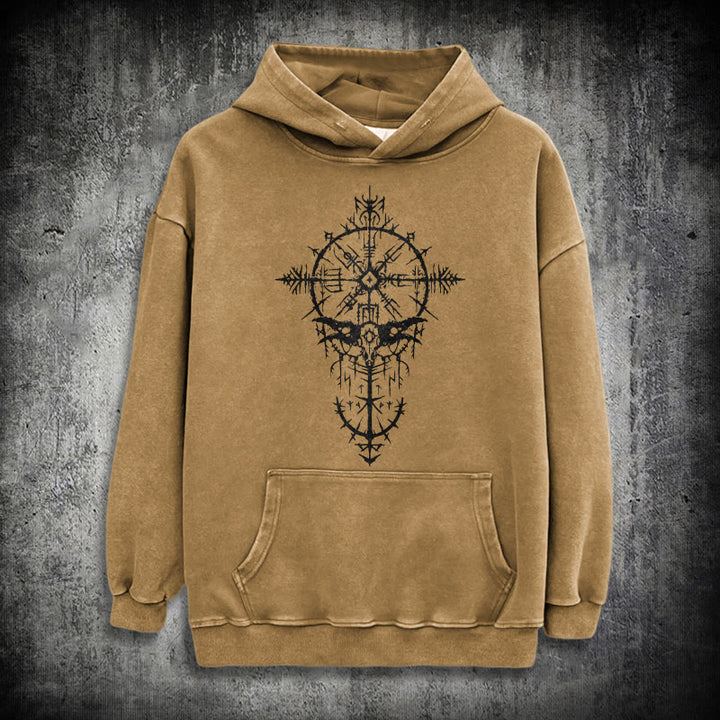 WorldNorse Tribal Bird & Viking Design Washed Hoodie - Khaki - 3XL - image 26