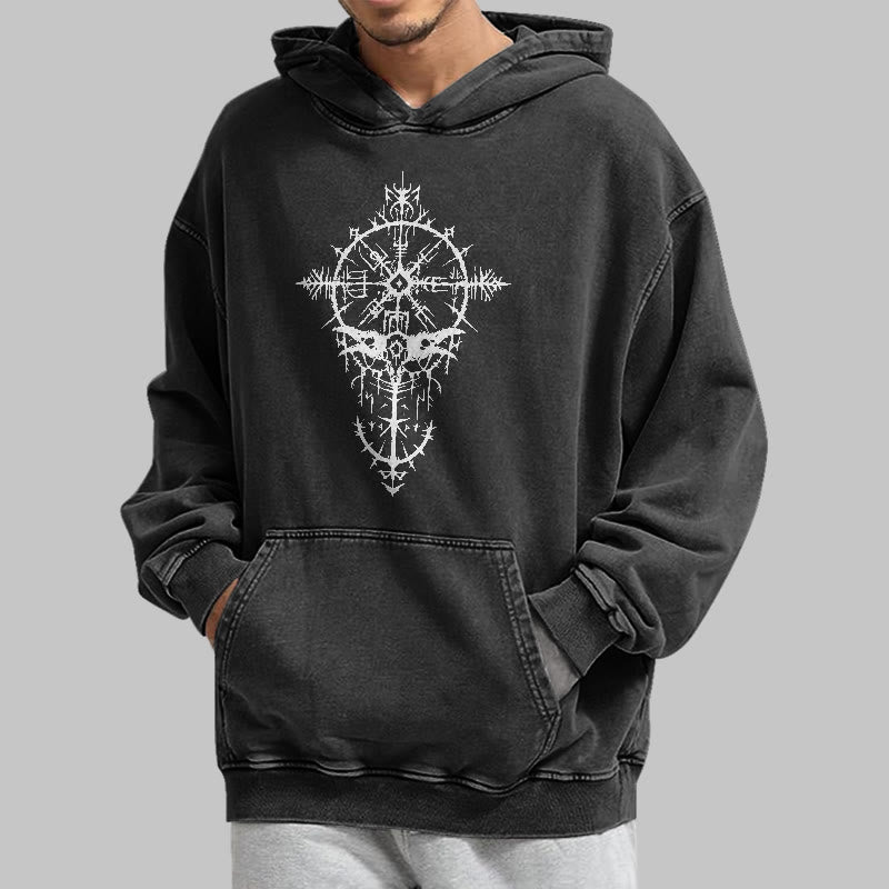 WorldNorse Tribal Bird & Viking Design Washed Hoodie