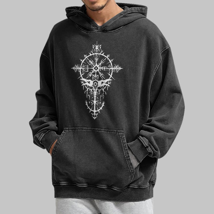 WorldNorse Tribal Bird & Viking Design Washed Hoodie - image 5