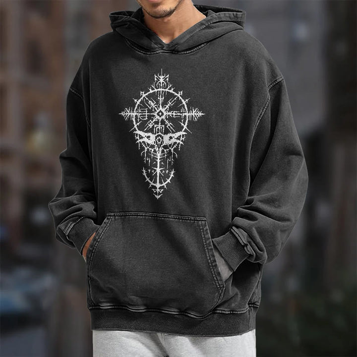 WorldNorse Tribal Bird & Viking Design Washed Hoodie