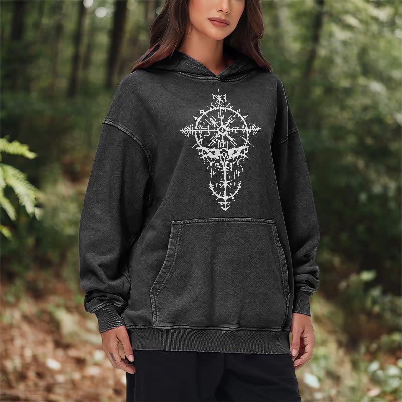 WorldNorse Tribal Bird & Viking Design Washed Hoodie - image 11