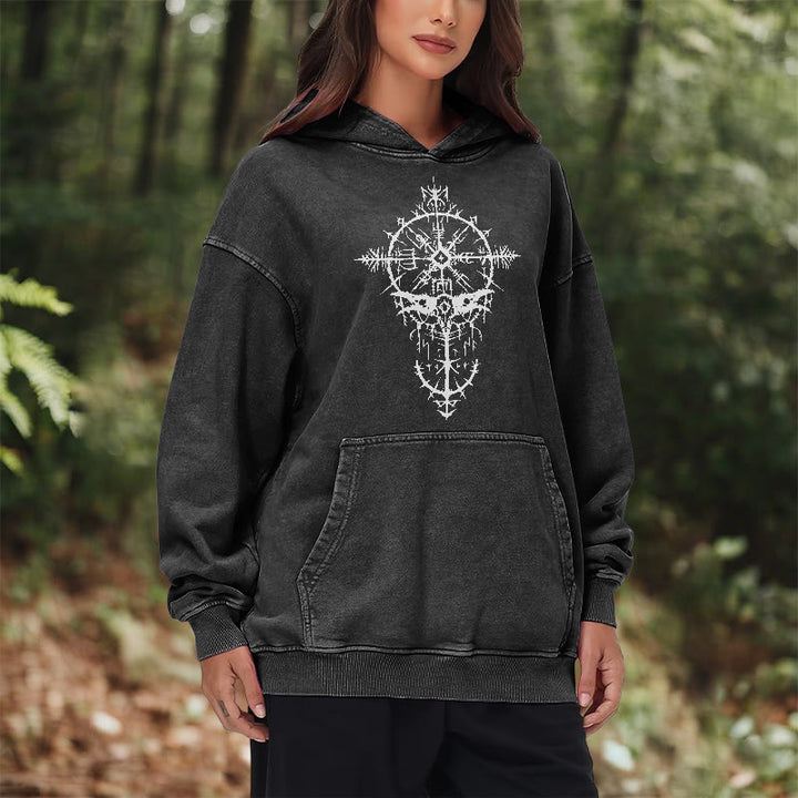 WorldNorse Tribal Bird & Viking Design Washed Hoodie - image 11