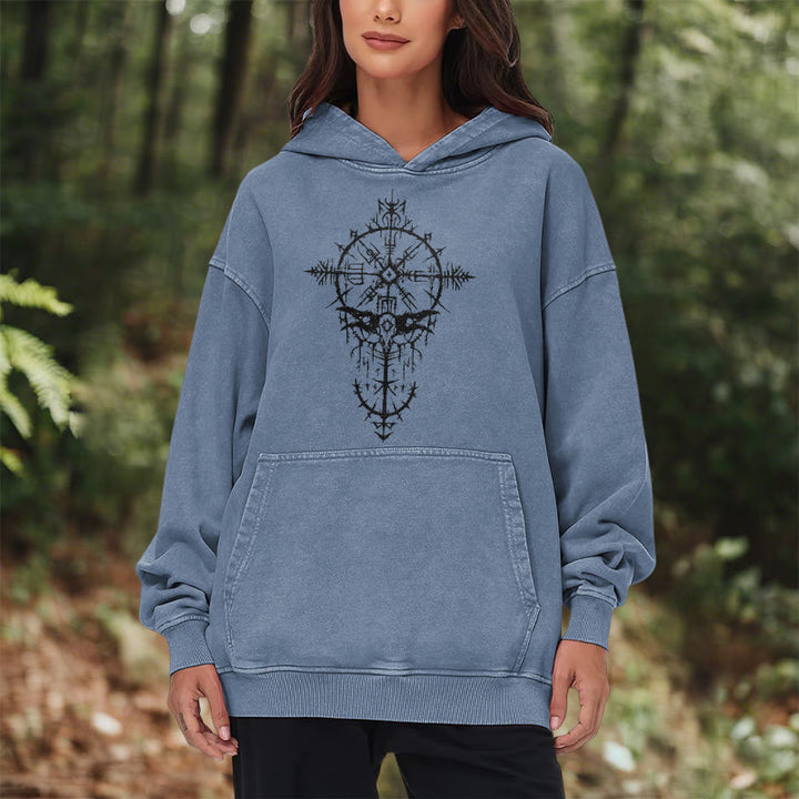 WorldNorse Tribal Bird & Viking Design Washed Hoodie