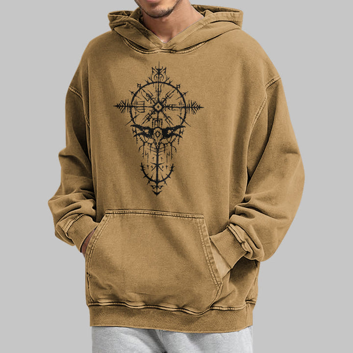 WorldNorse Tribal Bird & Viking Design Washed Hoodie