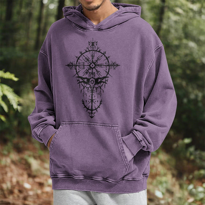 WorldNorse Tribal Bird & Viking Design Washed Hoodie