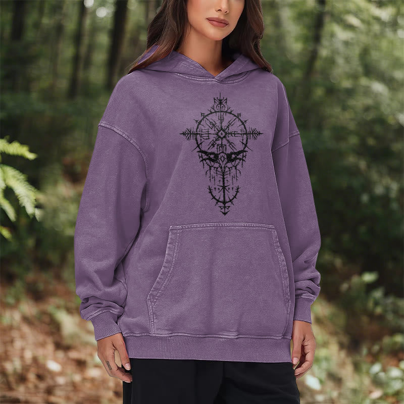 WorldNorse Tribal Bird & Viking Design Washed Hoodie