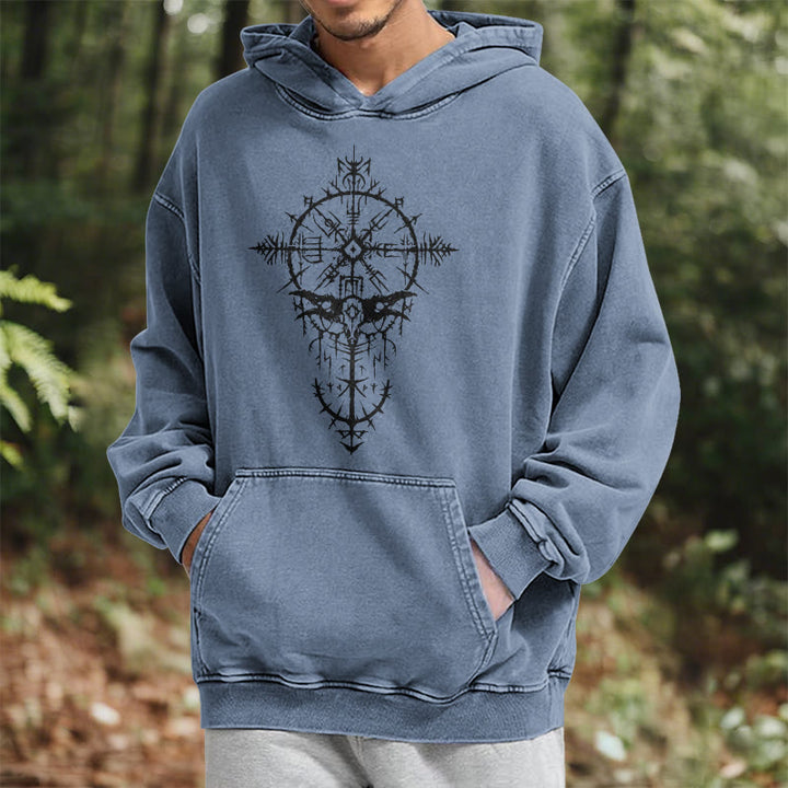 WorldNorse Tribal Bird & Viking Design Washed Hoodie