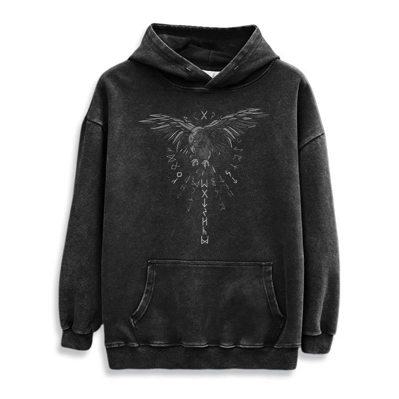 WorldNorse Raven Eagle Graphic Washed Hoodie