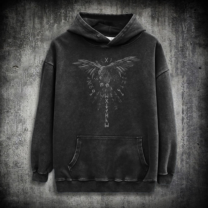 WorldNorse Raven Eagle Graphic Washed Hoodie