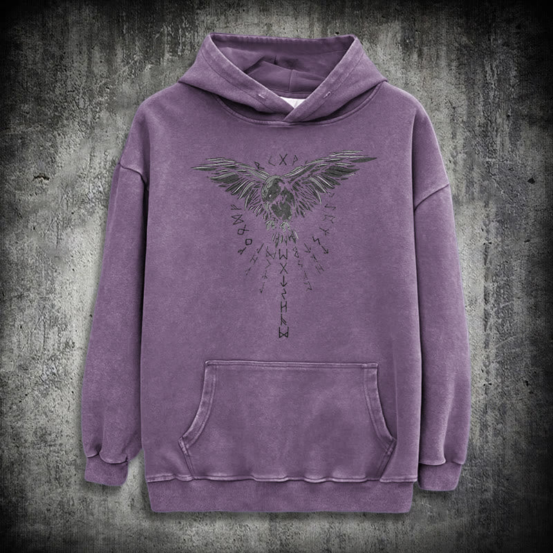 WorldNorse Raven Eagle Graphic Washed Hoodie - Purple - 3XL - image 33