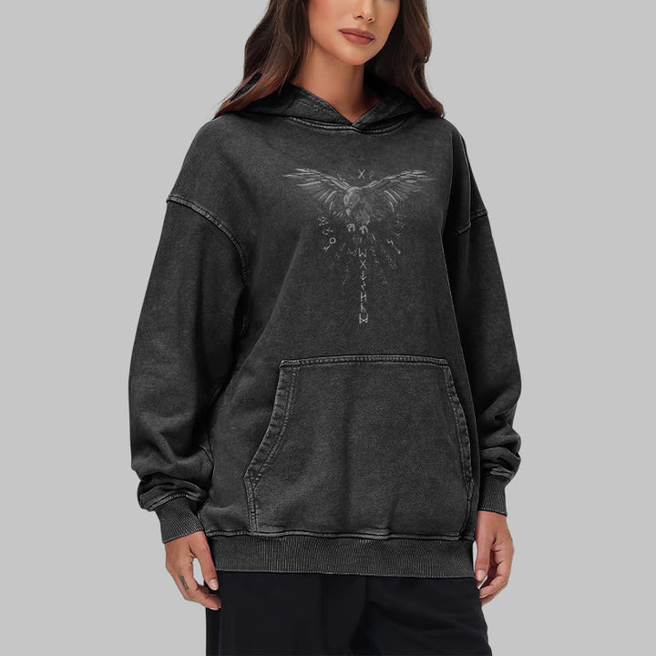 WorldNorse Raven Eagle Graphic Washed Hoodie - image 8