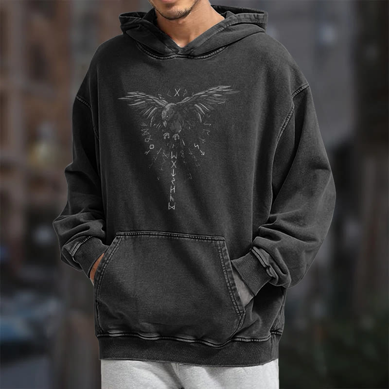 WorldNorse Raven Eagle Graphic Washed Hoodie - image 8