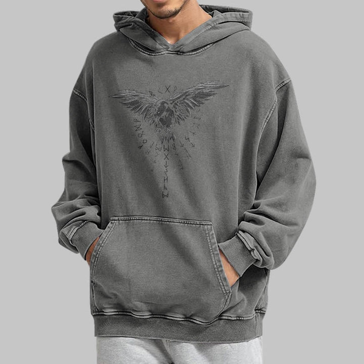 WorldNorse Raven Eagle Graphic Washed Hoodie - image 14