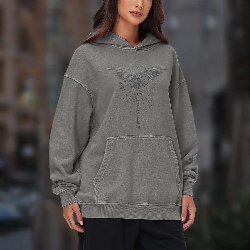 WorldNorse Raven Eagle Graphic Washed Hoodie - image 18