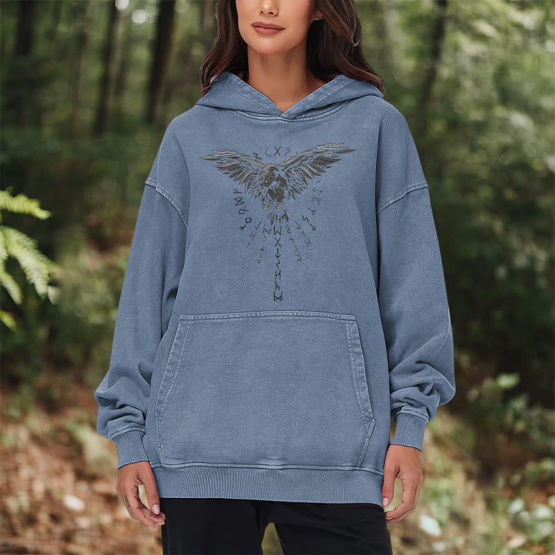 WorldNorse Raven Eagle Graphic Washed Hoodie - image 24