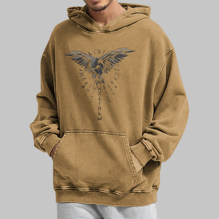 WorldNorse Raven Eagle Graphic Washed Hoodie