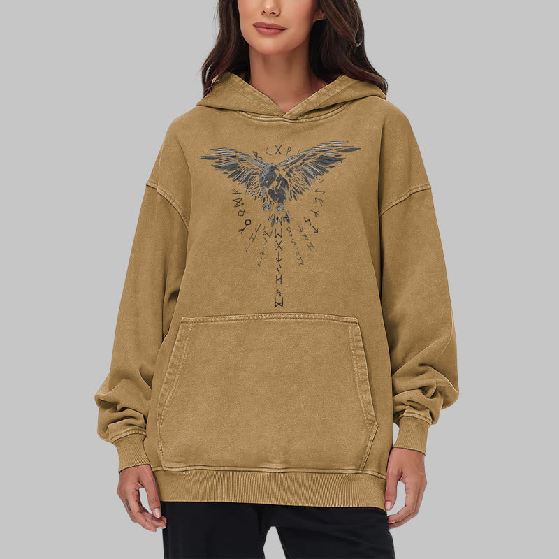 WorldNorse Raven Eagle Graphic Washed Hoodie