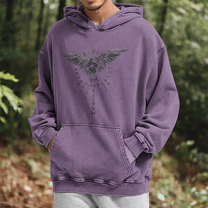 WorldNorse Raven Eagle Graphic Washed Hoodie