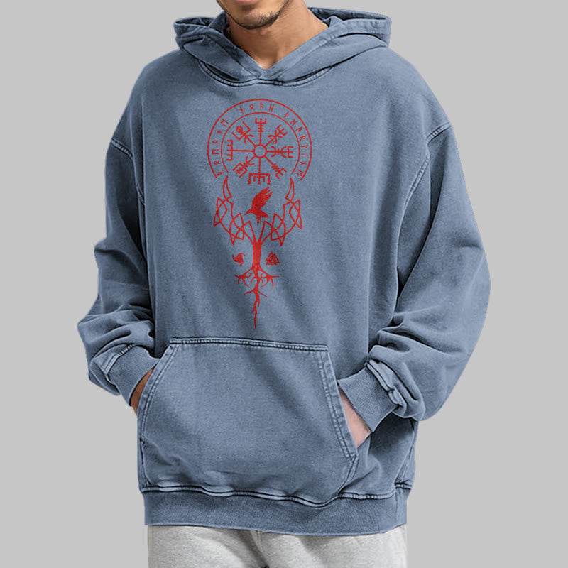 WorldNorse Yggdrasil Red Runes Viking Washed Hoodie - image 21