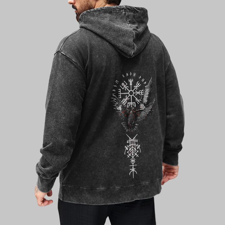 WorldNorse Viking Symbol Raven Vegvisir Washed Hoodie