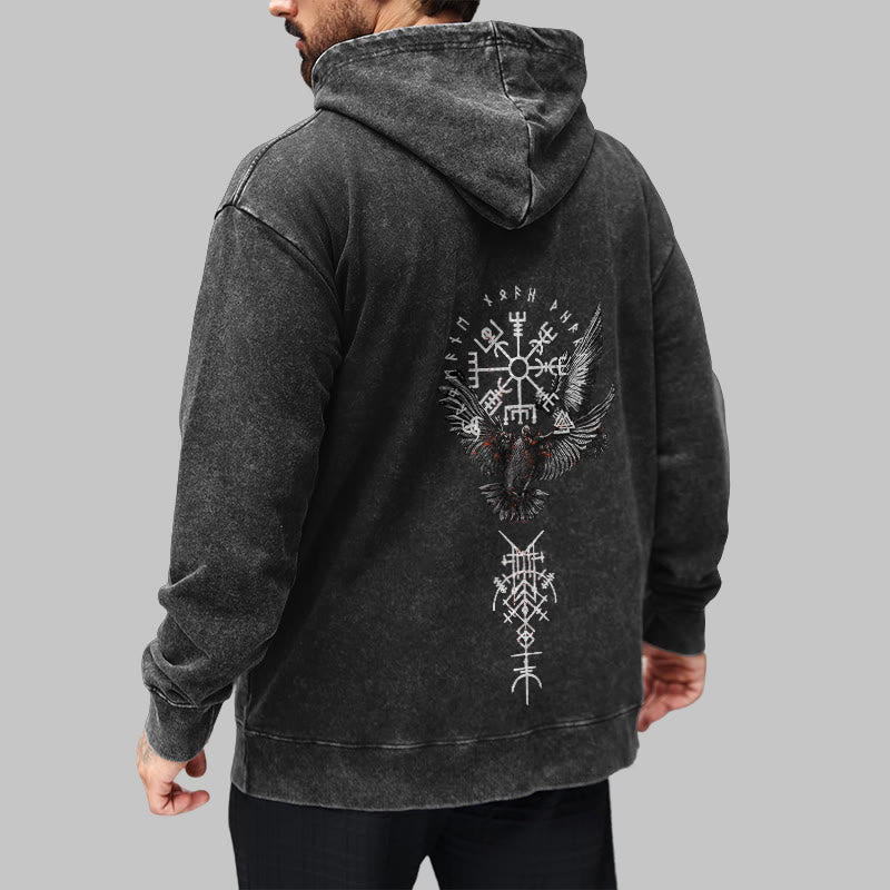 WorldNorse Viking Symbol Raven Vegvisir Washed Hoodie - image 5