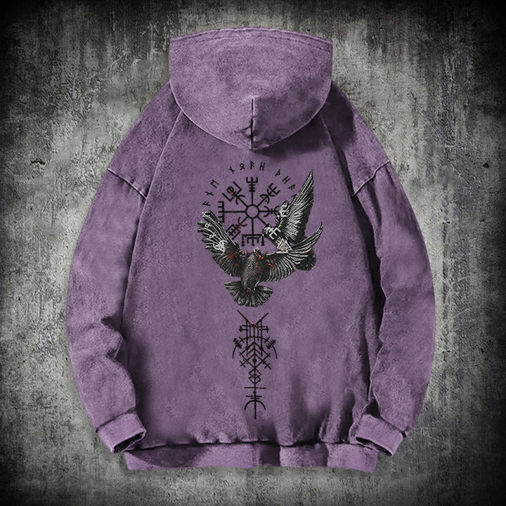 WorldNorse Viking Symbol Raven Vegvisir Washed Hoodie