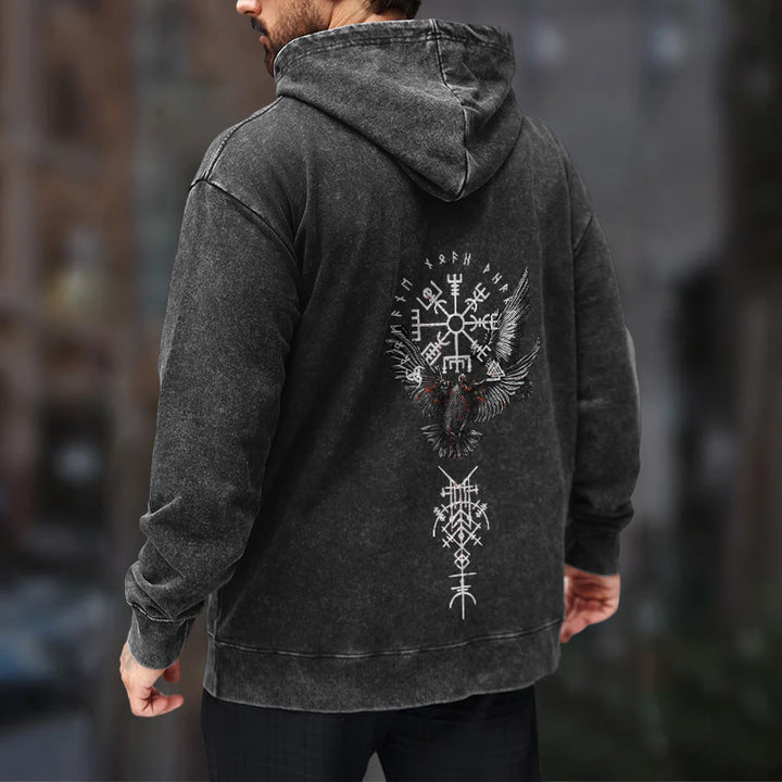 WorldNorse Viking Symbol Raven Vegvisir Washed Hoodie