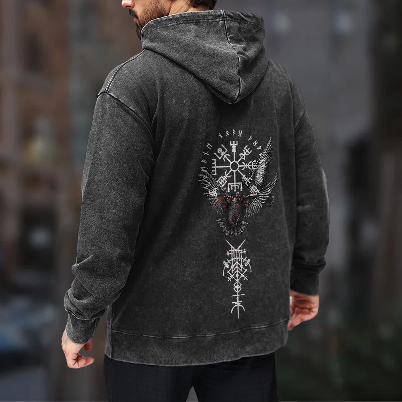 WorldNorse Viking Symbol Raven Vegvisir Washed Hoodie - image 8