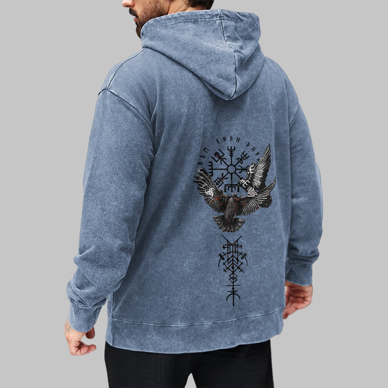 WorldNorse Viking Symbol Raven Vegvisir Washed Hoodie