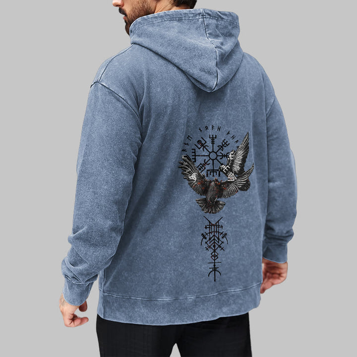 WorldNorse Viking Symbol Raven Vegvisir Washed Hoodie - image 22