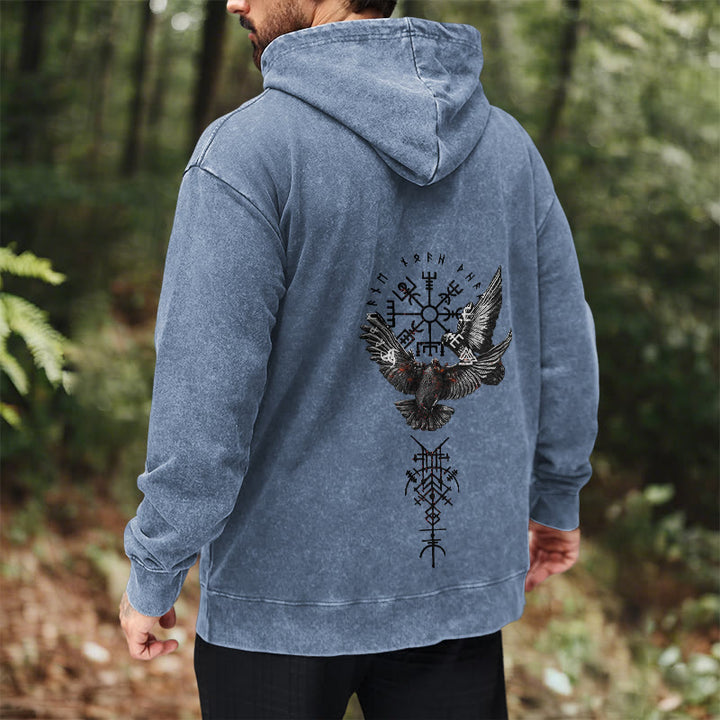 WorldNorse Viking Symbol Raven Vegvisir Washed Hoodie