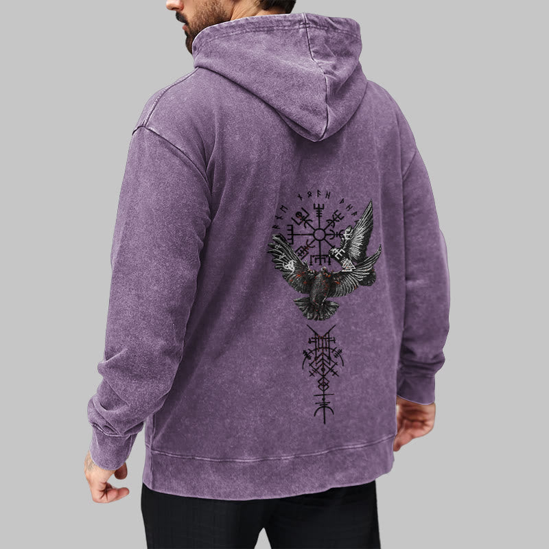 WorldNorse Viking Symbol Raven Vegvisir Washed Hoodie - image 36