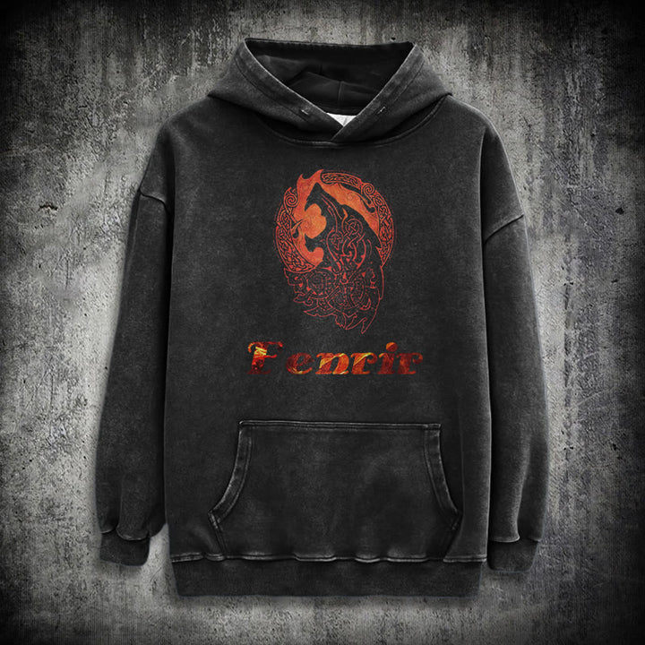 WorldNorse Fenrir Wolve Fire Washed Hoodie