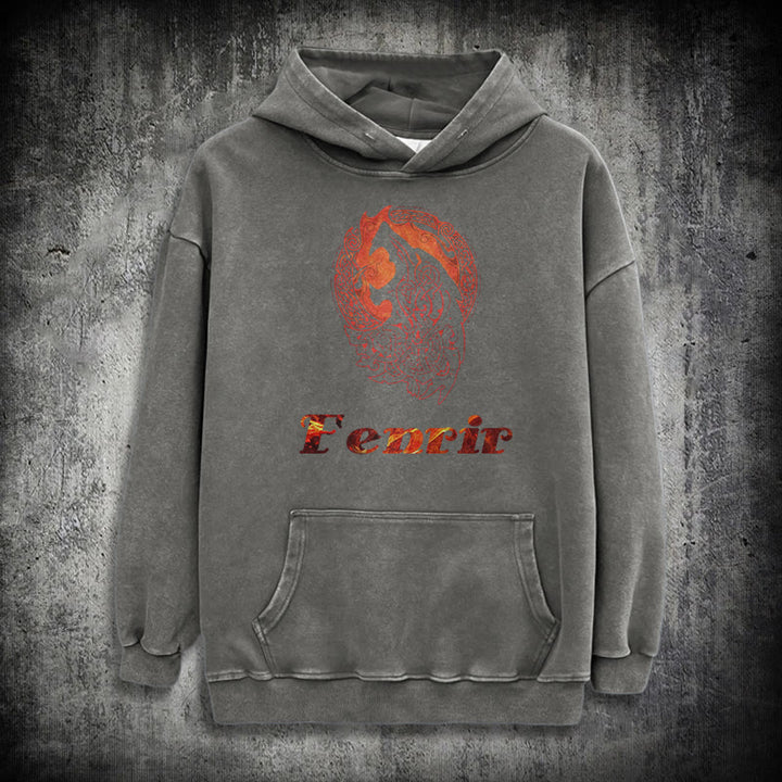 WorldNorse Fenrir Wolve Fire Washed Hoodie - Grey - 3XL - image 12