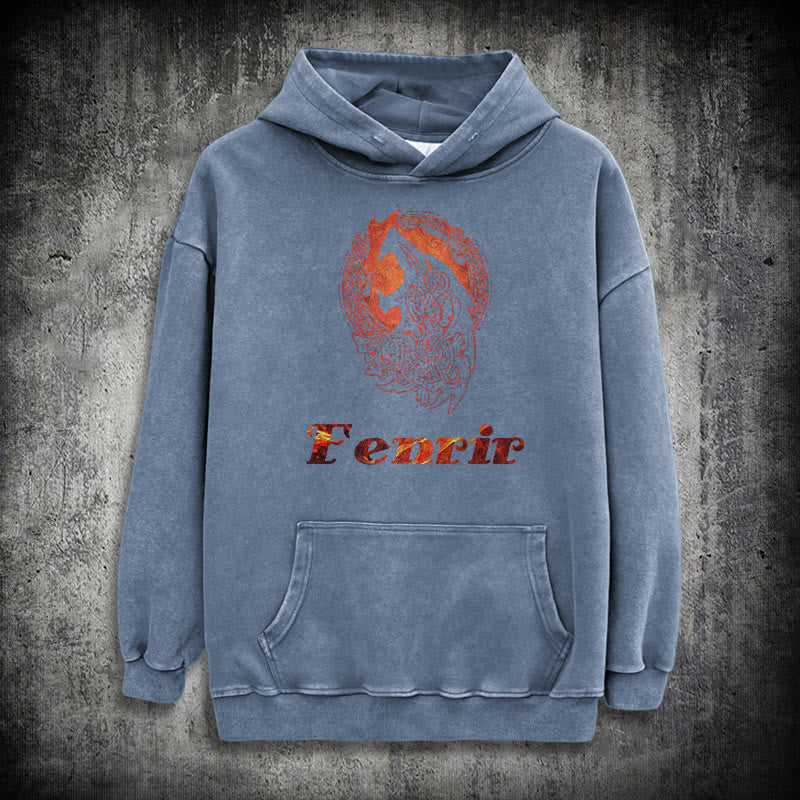 WorldNorse Fenrir Wolve Fire Washed Hoodie