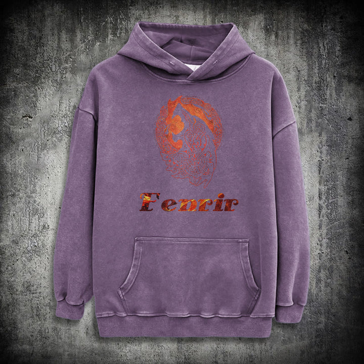 WorldNorse Fenrir Wolve Fire Washed Hoodie