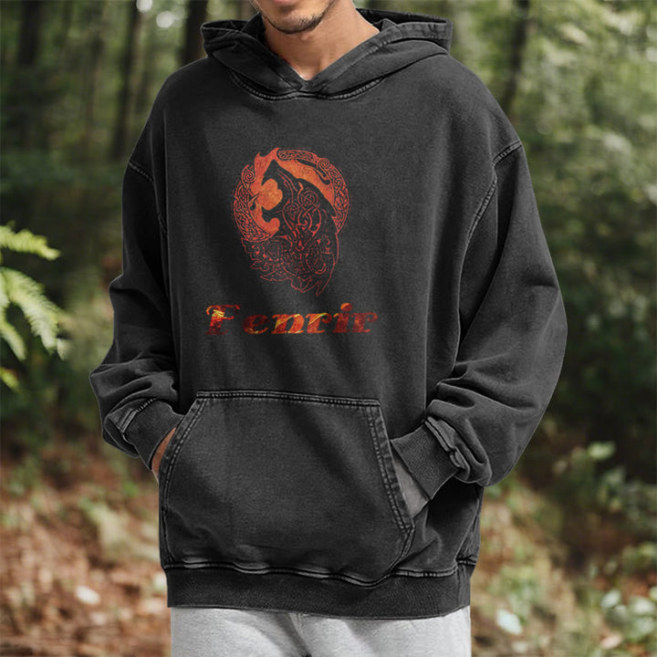 WorldNorse Fenrir Wolve Fire Washed Hoodie - image 6