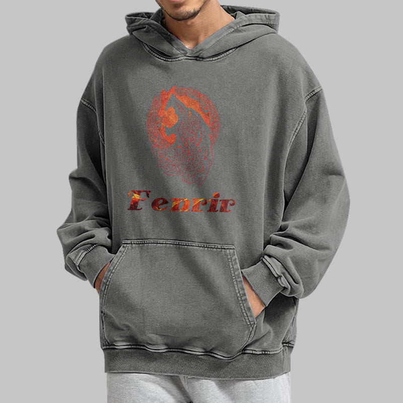 WorldNorse Fenrir Wolve Fire Washed Hoodie