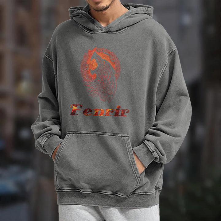 WorldNorse Fenrir Wolve Fire Washed Hoodie