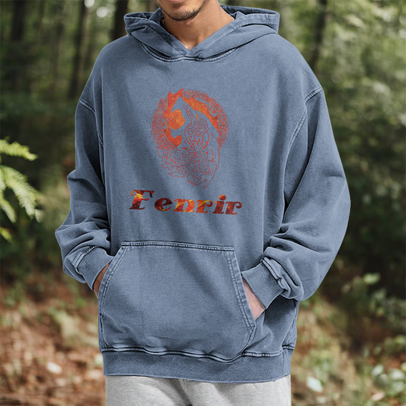 WorldNorse Fenrir Wolve Fire Washed Hoodie