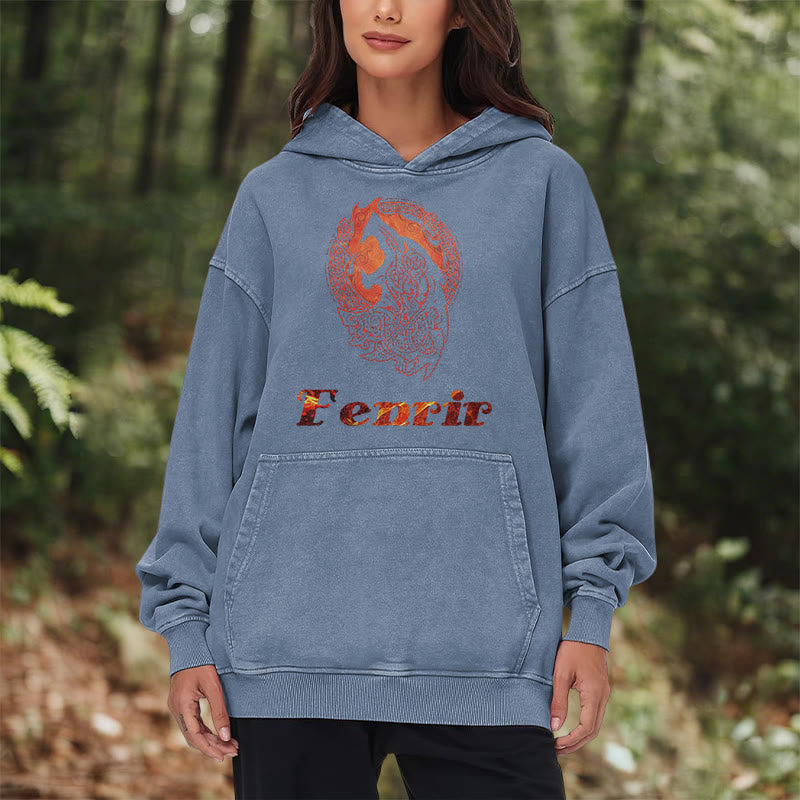 WorldNorse Fenrir Wolve Fire Washed Hoodie