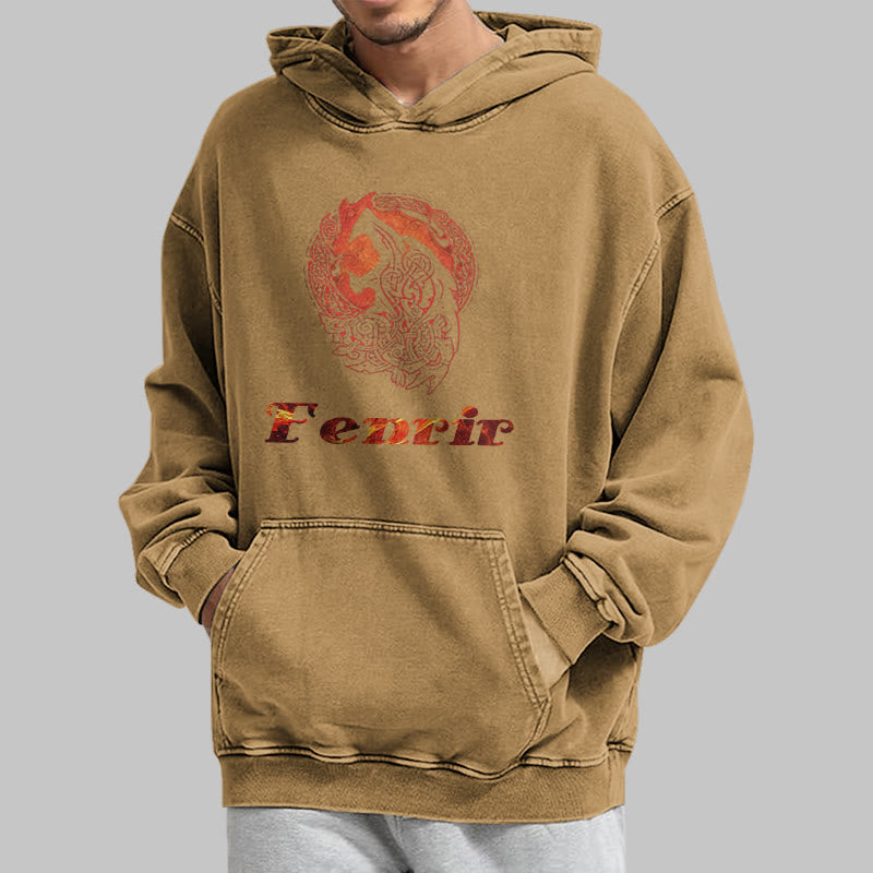 WorldNorse Fenrir Wolve Fire Washed Hoodie