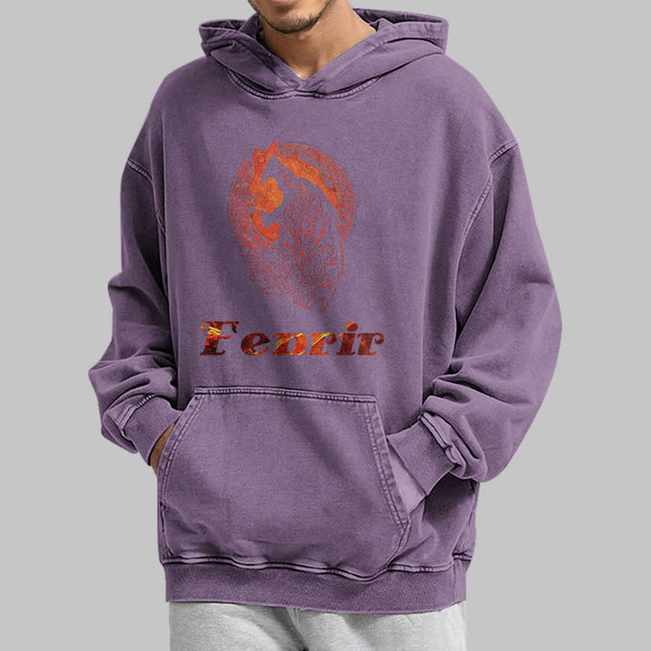 WorldNorse Fenrir Wolve Fire Washed Hoodie