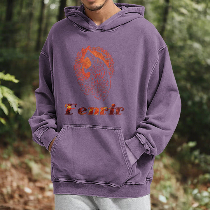 WorldNorse Fenrir Wolve Fire Washed Hoodie