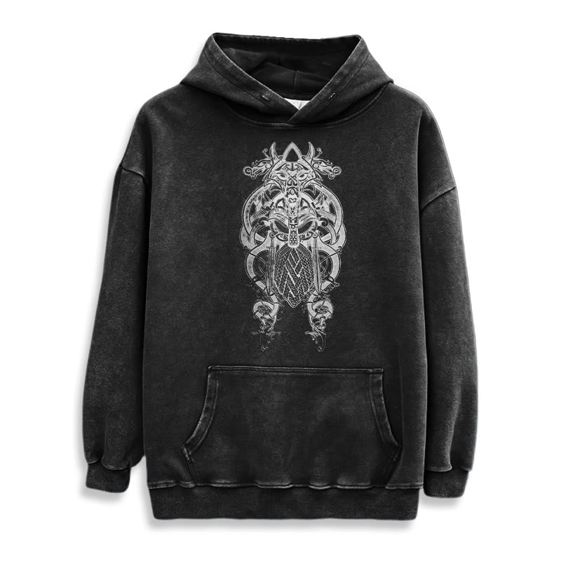 WorldNorse Odin Thor's Hammer Double-Sided Washed Hoodie