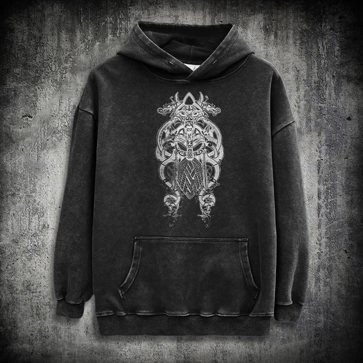 WorldNorse Odin Thor's Hammer Double-Sided Washed Hoodie