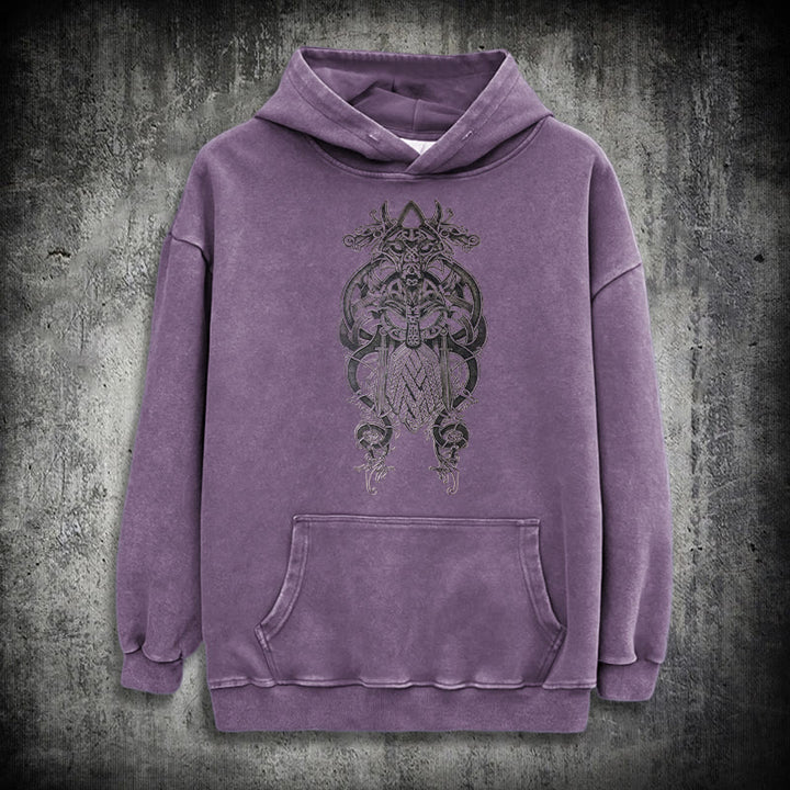 WorldNorse Odin Thor's Hammer Double-Sided Washed Hoodie