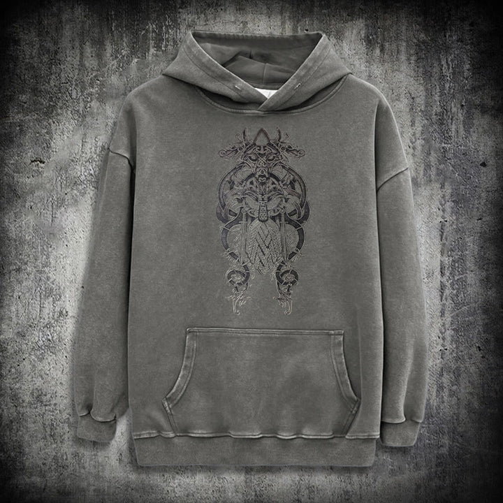 WorldNorse Odin Thor's Hammer Double-Sided Washed Hoodie - Grey - 3XL - image 16