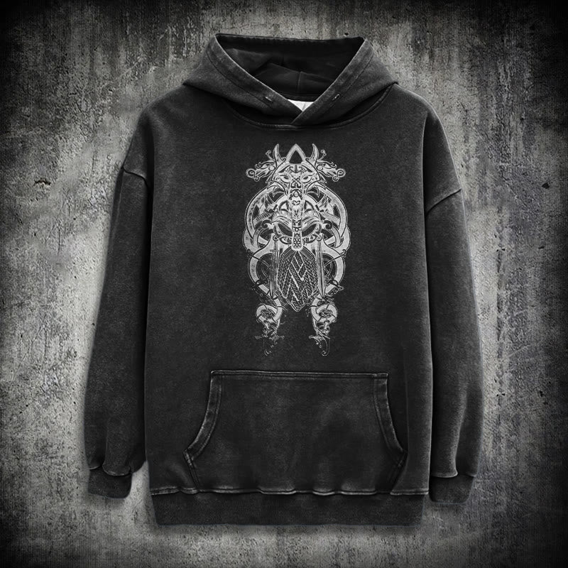 WorldNorse Odin Thor's Hammer Double-Sided Washed Hoodie - image 2